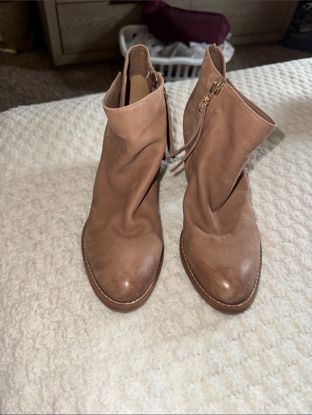 Sam Edelman Mariella tan Leather Ankle Booties with Gold Button Accents 6 - Picture 2 of 5